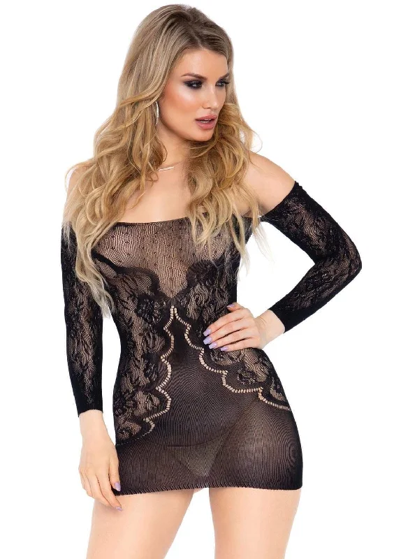 Mermaid - style sexy gowns for a glamorous effectSleeve Off the Shoulder Lace Mini Dress Black