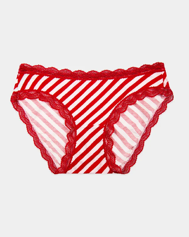 Summer Lingerie for WomenStripe & Stare Original Knicker in Candy Cane with Red Lace