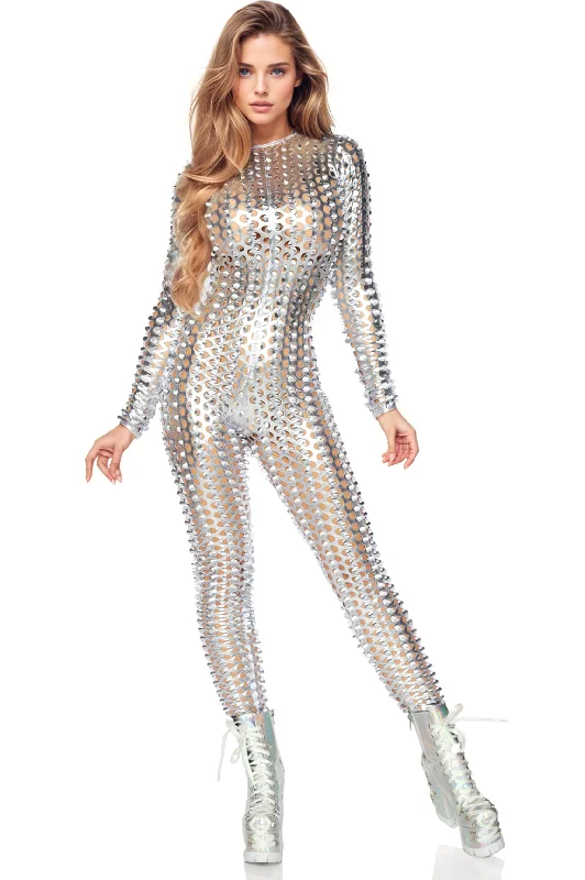 Women's Historical Cosplay Lingerie SetLaser Cut Metallic Catsuit Costume