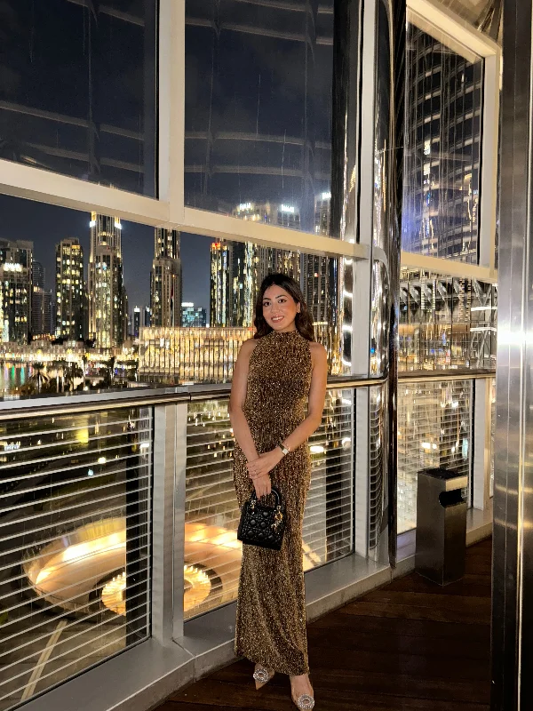 Peplum - hemmed sexy dresses for a retro touchMiro Sequined Party Maxi Dress in Gold
