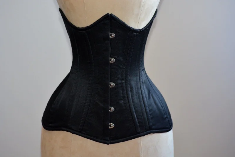 Compression bustiers for a slimming effectReal double row steel boned underbust corset from satin. Real waist training corset for tight lacing. Gothic, steampunk corset