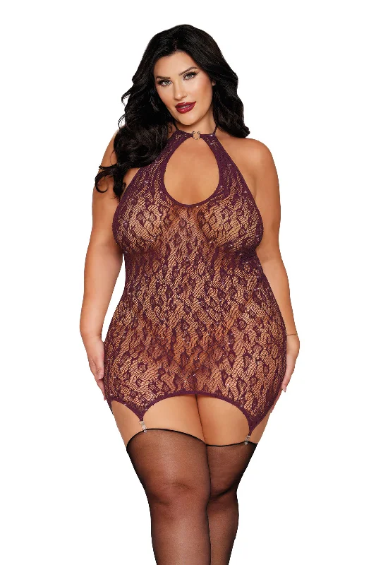 Velvet sexy dresses for a plush and warm lookPlus Size Cherry Bodystocking Dress