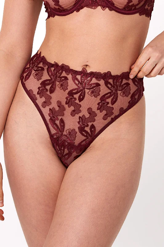 Women's underwire bras for extra supportEva Dark Cherry Graphic Embroidery High Waist Thong