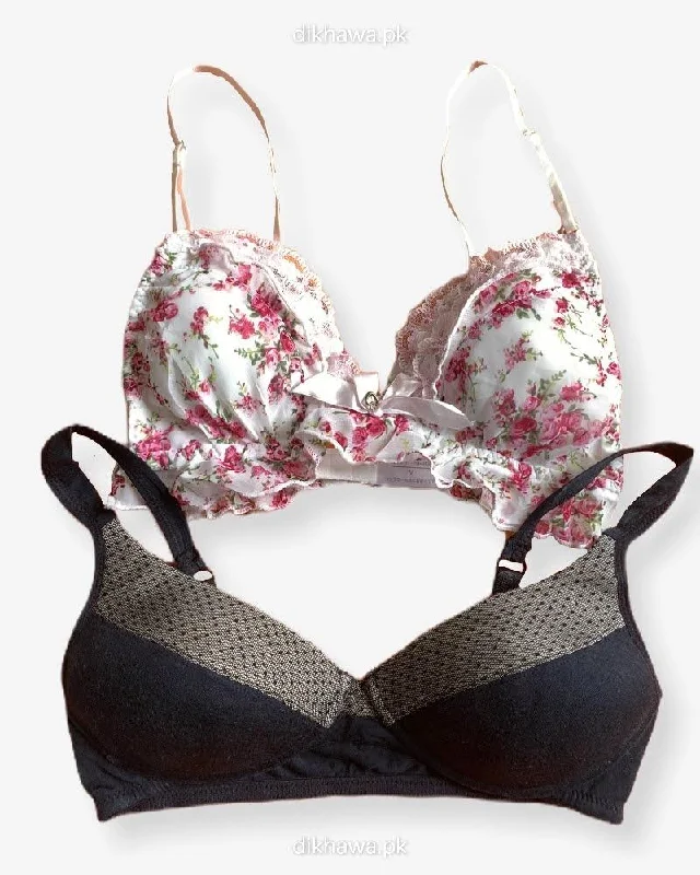 Women's unpadded bras for a natural lookImported Stocklot Branded  Net Pushup Bra - Non Wired Bra  - Padded Bra - Pack of 2