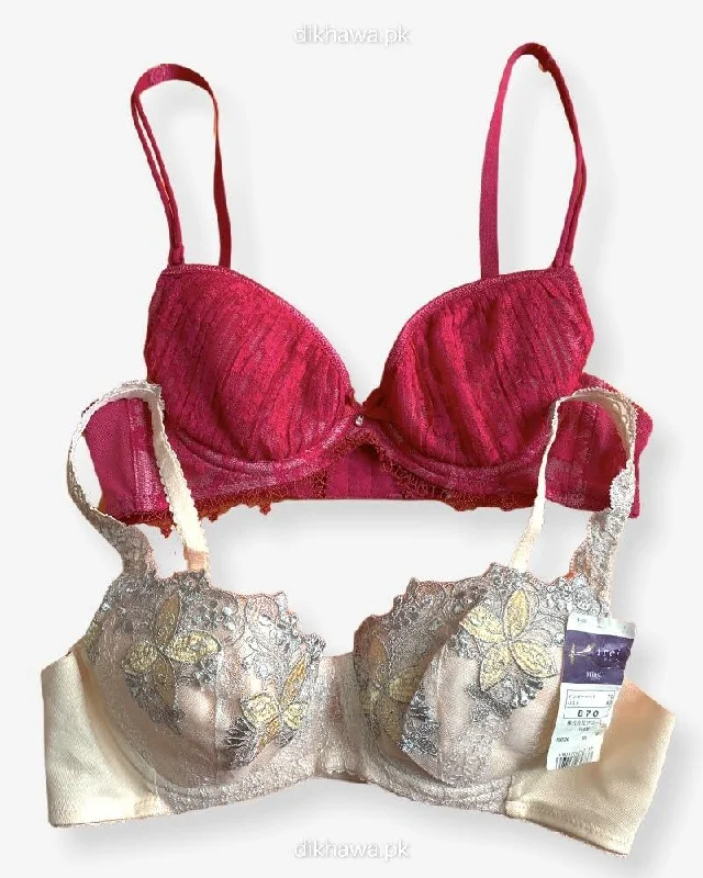 Women's bras with a seamless constructionImported Stocklot Branded  Net Pushup Bra - Underwired Bra  - Non Padded Bra - Pack of 2