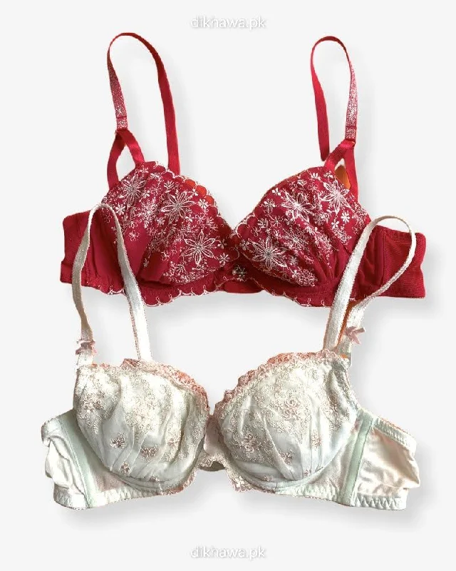 Women's bras with a satin finishImported Stocklot Branded  Net Pushup Bra - Underwired Bra  - Non Padded Bra - Pack of 2
