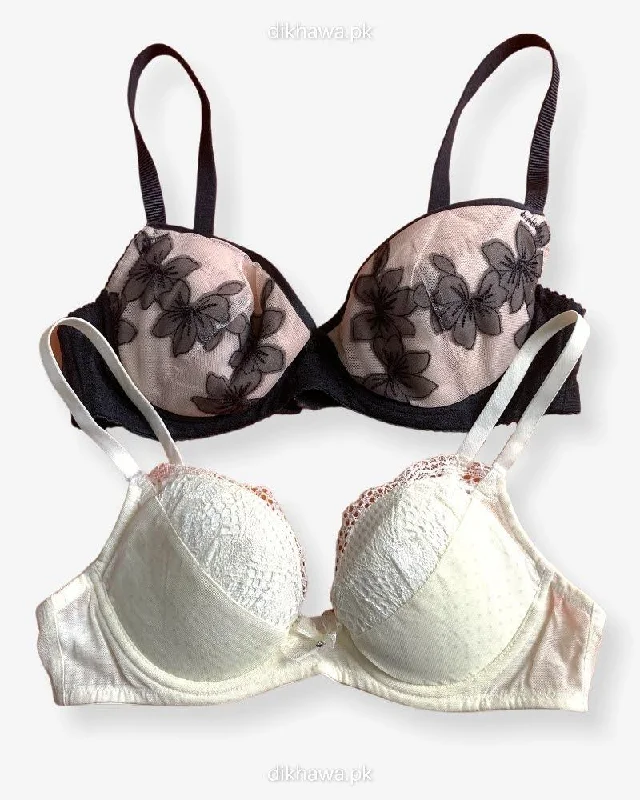 Women's multicolored bras for a fun styleImported Stocklot Branded  Net Pushup Bra - Underwired Bra  - Non Padded Bra - Pack of 2