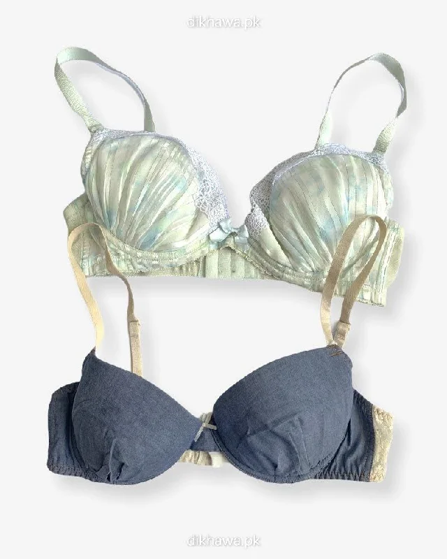 Women's bras made of soft cotton fabricImported Stocklot Branded  Net Pushup Bra - Underwired Bra  - Non Padded Bra - Pack of 2