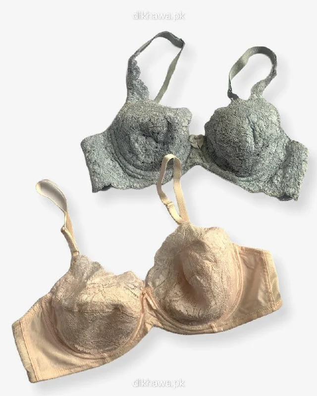 Women's demi - cup bras for a sexy lookImported Stocklot Branded  Net Pushup Bra - Underwired Bra  - Non Padded Bra - Pack of 2