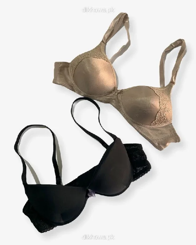 Women's white bras for a clean appearanceImported Stocklot Branded  Net Pushup Bra - Underwired Bra  - Padded Bra - Pack of 2
