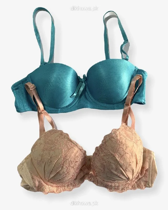 Women's bras with a contoured cup designImported Stocklot Branded  Net Pushup Bra - Underwired Bra  - Padded Bra - Pack of 2