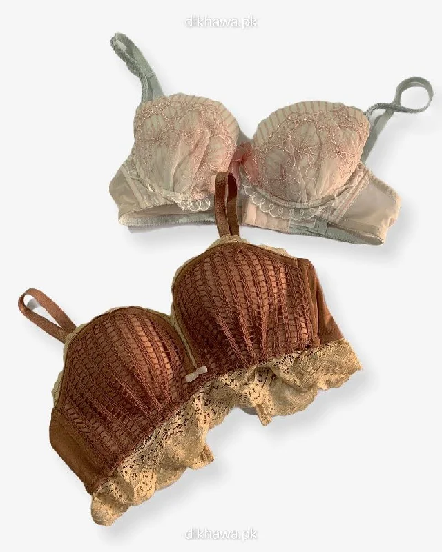 Women's bras crafted from stretchy spandexImported Stocklot Branded  Net Pushup Bra - Underwired Bra  - Padded Bra - Pack of 2