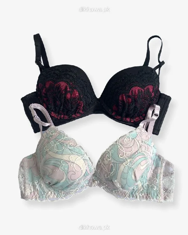 Women's plunge bras for low - cut topsImported Stocklot Branded  Net Pushup Bra - Underwired Bra  -Padded Bra - Pack of 2