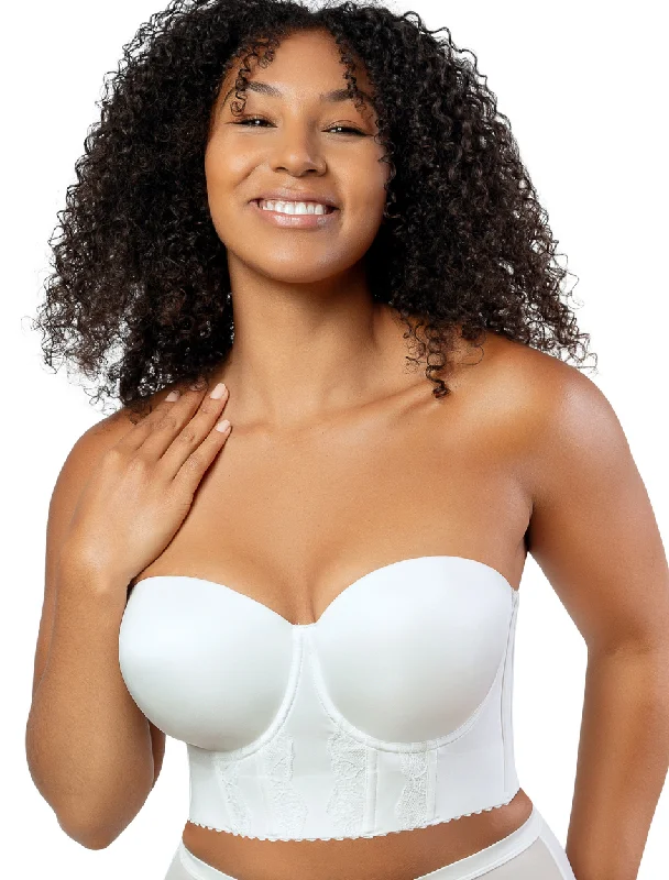 Women's strapless bras with silicone gripParfait Elissa Longline Strapless Bustier, White| White Strapless Bustier | Parfait Elissa Longline Strapless Bra White