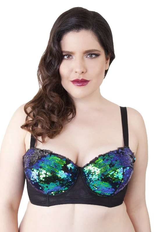 Women's Panache bras for larger bustsPeek & Beau - Tallulah Ruched Green Sequin Bra Curve