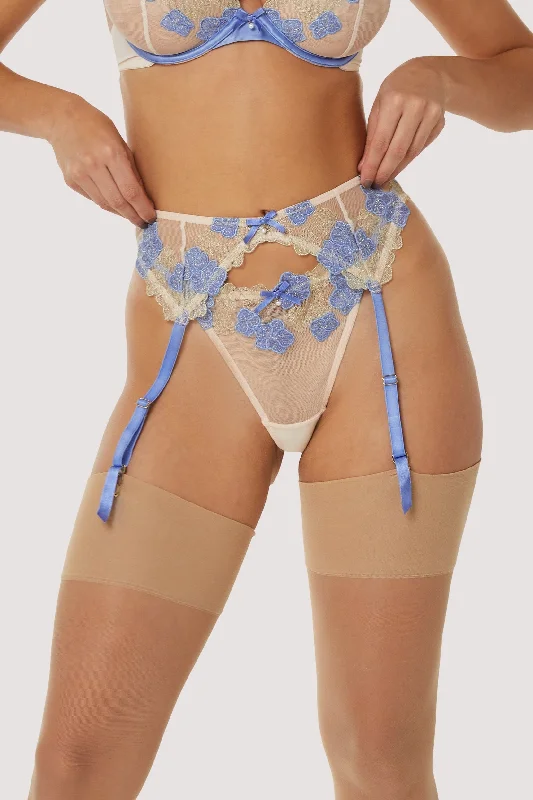 Rayne Gold And Lilac Satin Floral Embroidered Suspender