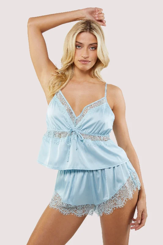 Sue Blue Satin and Lace Cami Set