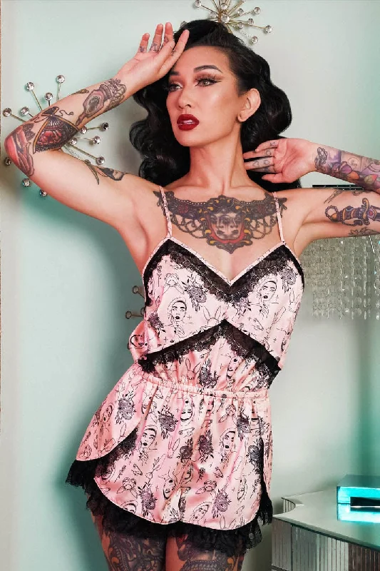 Tattoo Print Lace Playsuit