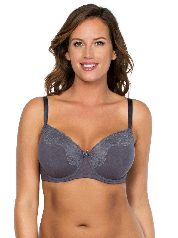 Women's bras with removable padsTess Unlined Wire Bra - Charcoal - P5022