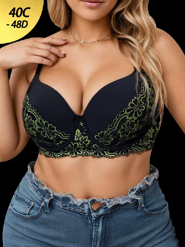 Bra with a solid color for a classic and versatile option​ Elegant Lace Push-Up Lace Bra with Underwire Support