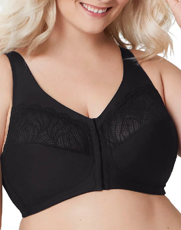 Bra with wide straps for added comfort and weight distribution Glamorise Natural Shape Front-Close Support Bra Black 1210 Bra with wide straps for added comfort and weight distribution Glamorise Natural Shape Front-Close Support Bra Black 1210