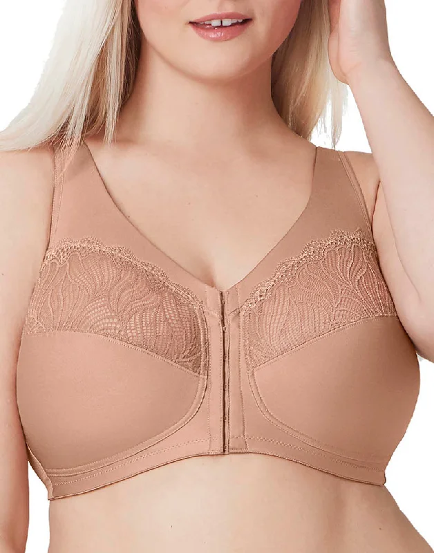 Minimizer bras to reduce the appearance of breast size​ Glamorise Natural Shape Front-Close Support Bra Cappuccino 1210