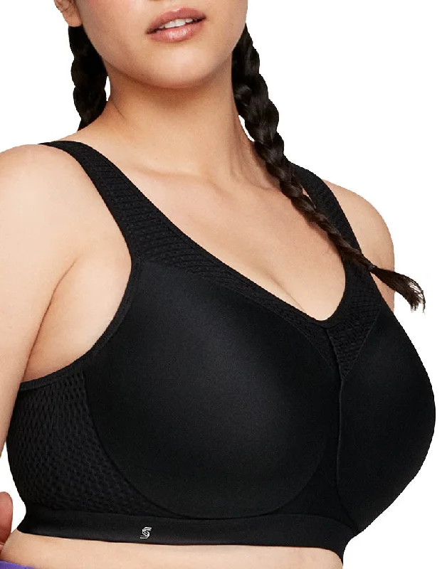 Bra with a seamless memory foam cup for a smooth silhouette Glamorise Sport Underwire High Impact Bra Black 9066 Bra with a seamless memory foam cup for a smooth silhouette Glamorise Sport Underwire High Impact Bra Black 9066