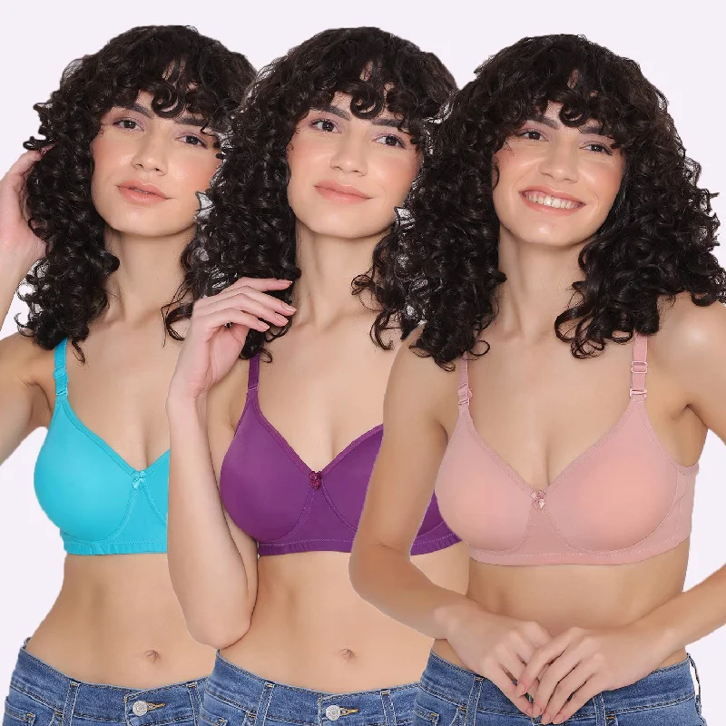 Wireless bras for ultimate comfort and freedom Women's Padded and Non Wired Full Coverage T-Shirt Bra (Pack of 3)-LILY Wireless bras for ultimate comfort and freedom Women's Padded and Non Wired Full Coverage T-Shirt Bra (Pack of 3)-LILY