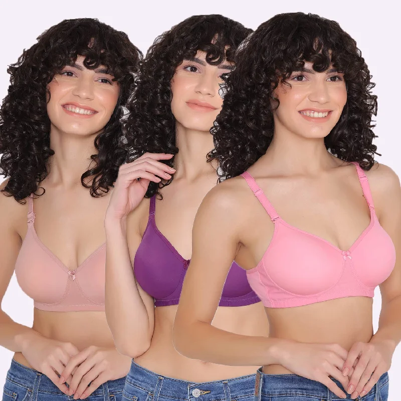 Bra with a push - up insert for extra cleavage on demand Women's Padded and Non Wired Full Coverage T-Shirt Bra (Pack of 3)-LILY Bra with a push - up insert for extra cleavage on demand Women's Padded and Non Wired Full Coverage T-Shirt Bra (Pack of 3)-LILY