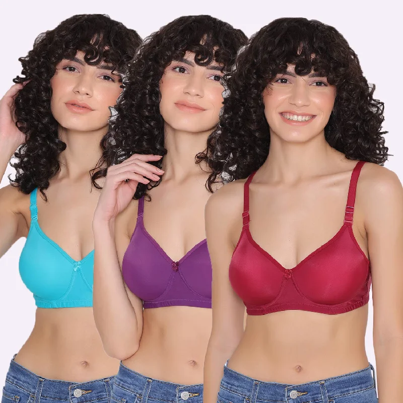 Bra with an anti - itch lining for added comfort Women's Padded and Non Wired Full Coverage T-Shirt Bra (Pack of 3)-LILY Bra with an anti - itch lining for added comfort Women's Padded and Non Wired Full Coverage T-Shirt Bra (Pack of 3)-LILY