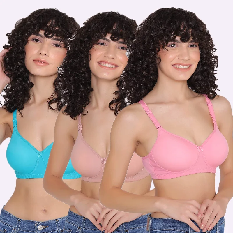 Bra with a contour memory foam cup for a natural look Women's Padded and Non Wired Full Coverage T-Shirt Bra (Pack of 3)-LILY Bra with a contour memory foam cup for a natural look Women's Padded and Non Wired Full Coverage T-Shirt Bra (Pack of 3)-LILY