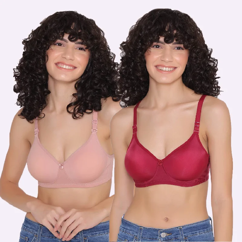 Bra with a lace - trim for an elegant and delicate touch Women's Padded and Non Wired Full Coverage T-Shirt Bra (Pack of 2)-LILY Bra with a lace - trim for an elegant and delicate touch Women's Padded and Non Wired Full Coverage T-Shirt Bra (Pack of 2)-LILY