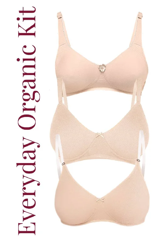 Bra with a plus - size front - closure for easy access Antimicrobial Everyday Organic Kit (Pack of 3)-ISBK01-Skin- Bra with a plus - size front - closure for easy access Antimicrobial Everyday Organic Kit (Pack of 3)-ISBK01-Skin-