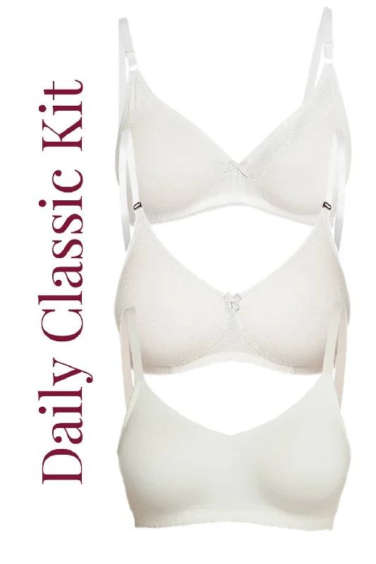 Bra with a wire - free band for a more comfortable underbust area Organic Cotton Antimicrobial Daily Classic Kit (Pack of 3)-ISBK05-White- Bra with a wire - free band for a more comfortable underbust area Organic Cotton Antimicrobial Daily Classic Kit (Pack of 3)-ISBK05-White-