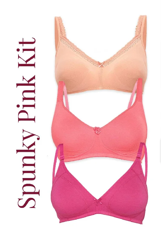 Bra with a cotton - lined cup for a natural and soft feel Organic Cotton Antimicrobial Spunky Pink Bra Kit (Pack of 3)-ISBK07- Bra with a cotton - lined cup for a natural and soft feel Organic Cotton Antimicrobial Spunky Pink Bra Kit (Pack of 3)-ISBK07-