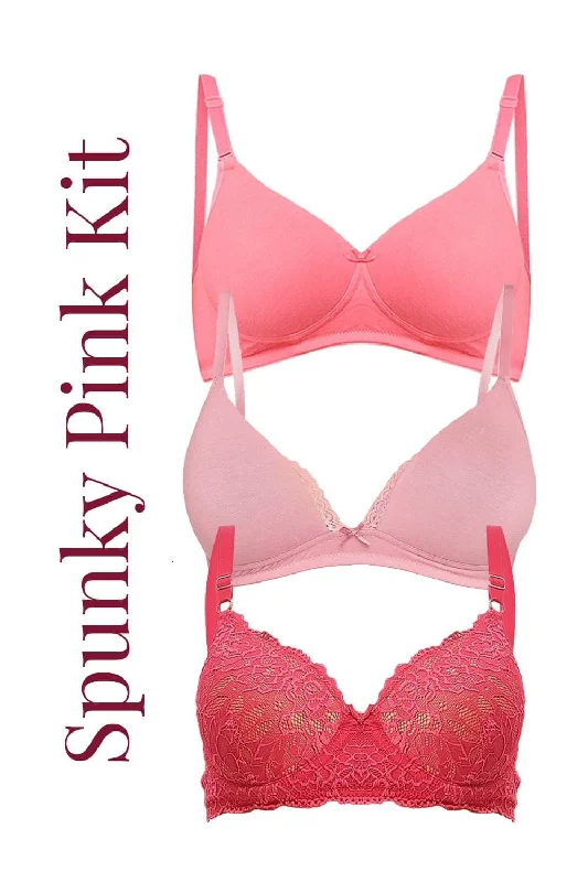 Bra with a lace - trim for an elegant and delicate touch Organic Cotton Antimicrobial Spunky Pink Kit (Pack of 3)-ISBK06-Pink- Bra with a lace - trim for an elegant and delicate touch Organic Cotton Antimicrobial Spunky Pink Kit (Pack of 3)-ISBK06-Pink-