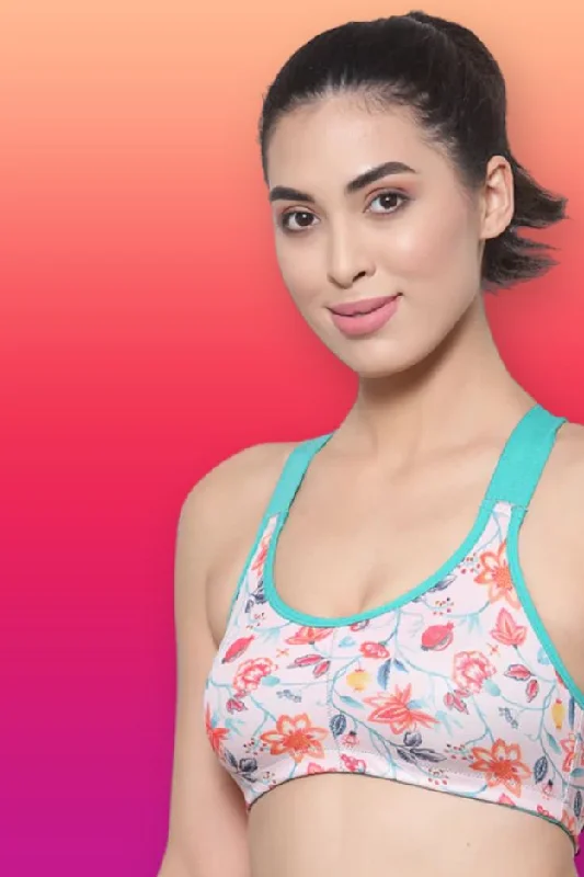 Balconette bras with a stylish and flattering design​ Organic Cotton Antimicrobial Medium Impact Sports Bra-ISB071-Pink Floral-