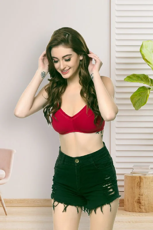 Bra with a push - up memory foam cup for enhanced cleavage​ Organic Cotton Antimicrobial Soft Laced Bra-ISB017-Maroon-