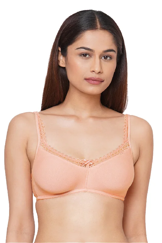 Bra with a lace - trim for an elegant and delicate touch Organic Cotton Antimicrobial Soft Laced Bra-ISB017-Peachy Pink- Bra with a lace - trim for an elegant and delicate touch Organic Cotton Antimicrobial Soft Laced Bra-ISB017-Peachy Pink-