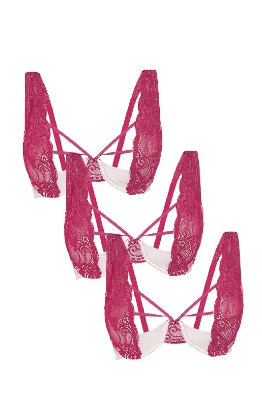 Demi - cup bras for a sexy and revealing look Organic Cotton Antimicrobial Front laced Lightly Padded Wired Bra(Pack of 3)-ISB050_50_50- Demi - cup bras for a sexy and revealing look Organic Cotton Antimicrobial Front laced Lightly Padded Wired Bra(Pack of 3)-ISB050_50_50-