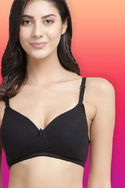 Bra with a wire - free construction for a softer feel Organic Cotton Antimicrobial Wire-Free Padded Bra-ISB068-Black- Bra with a wire - free construction for a softer feel Organic Cotton Antimicrobial Wire-Free Padded Bra-ISB068-Black-