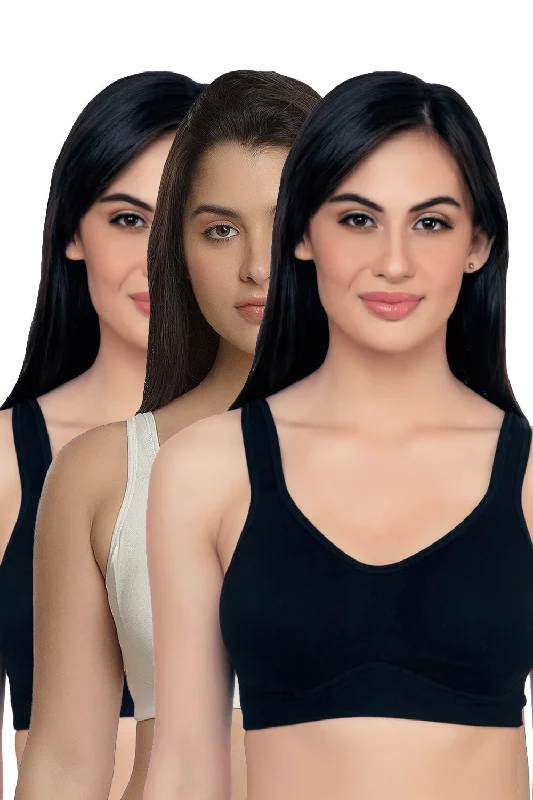 Bra with a mesh panel for added breathability Organic Cotton Antimicrobial Soft Cup Full Coverage Bra (Pack of 3)-ISB097-Black M.White_M.White- Bra with a mesh panel for added breathability Organic Cotton Antimicrobial Soft Cup Full Coverage Bra (Pack of 3)-ISB097-Black M.White_M.White-