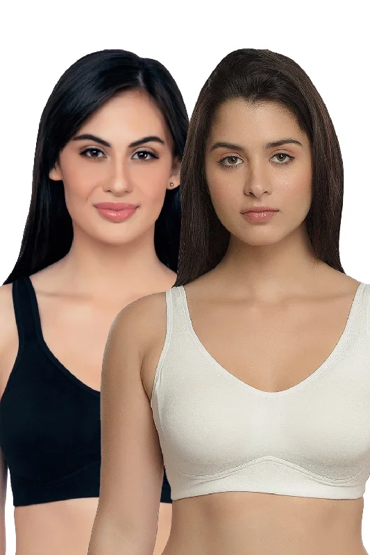 Bra with a satin finish for a luxurious look Organic Cotton Antimicrobial Soft Cup Full Coverage Bra (Pack of 2)-ISB097-Milky White_Black- Bra with a satin finish for a luxurious look Organic Cotton Antimicrobial Soft Cup Full Coverage Bra (Pack of 2)-ISB097-Milky White_Black-