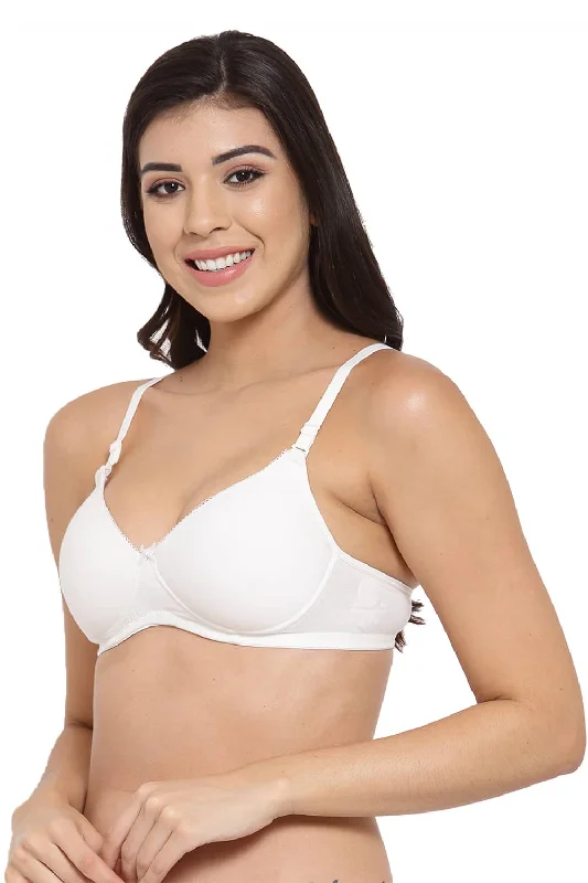 Bra with a mesh - lined cup for better breathability Organic Cotton Antimicrobial Padded t-shirt Bra-ISB104-Milky White- Bra with a mesh - lined cup for better breathability Organic Cotton Antimicrobial Padded t-shirt Bra-ISB104-Milky White-