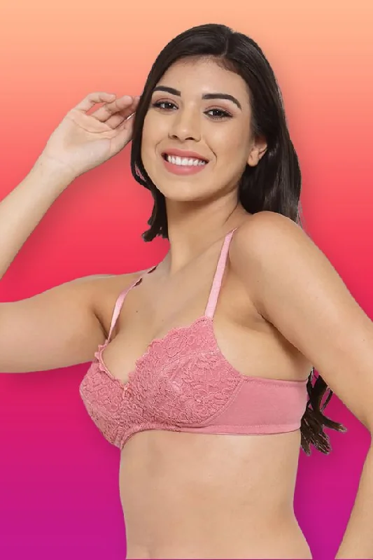 Bra with a plus - size bralette style for a trendy look Organic Cotton Antimicrobial Laced Cushioned Padded Bra-ISB106-Mauve- Bra with a plus - size bralette style for a trendy look Organic Cotton Antimicrobial Laced Cushioned Padded Bra-ISB106-Mauve-