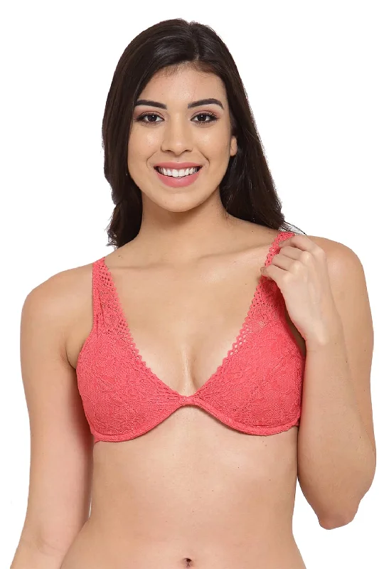 Maternity bras for expectant mothers' changing needs Organic Cotton Antimicrobial Laced Cushioned Padded underwired Bra-ISB107-Poping Bright Pink- Maternity bras for expectant mothers' changing needs Organic Cotton Antimicrobial Laced Cushioned Padded underwired Bra-ISB107-Poping Bright Pink-