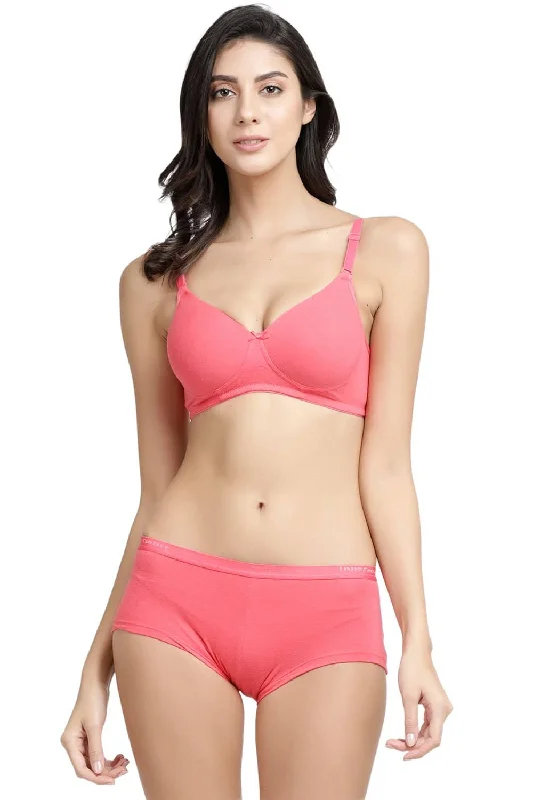 Bra with a wire - free construction for a softer feel Organic Cotton Antimicrobial Wire-Free Padded Bra & Panty Set-ISBP068-Bright Pink- Bra with a wire - free construction for a softer feel Organic Cotton Antimicrobial Wire-Free Padded Bra & Panty Set-ISBP068-Bright Pink-