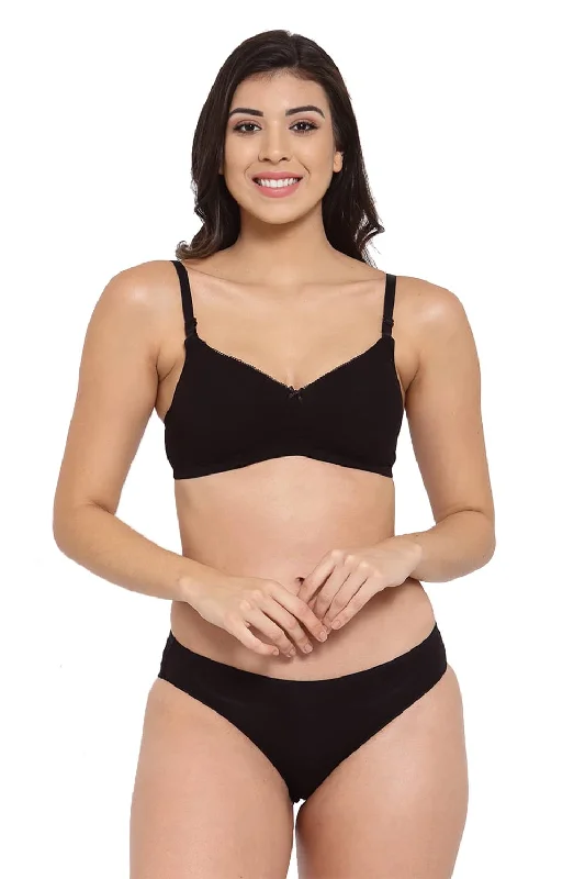 Padded bras to increase cup size and enhance shape Organic Cotton Antimicrobial Padded t-shirt Bra & Panty Set-ISBP104_IMP004-Black- Padded bras to increase cup size and enhance shape Organic Cotton Antimicrobial Padded t-shirt Bra & Panty Set-ISBP104_IMP004-Black-