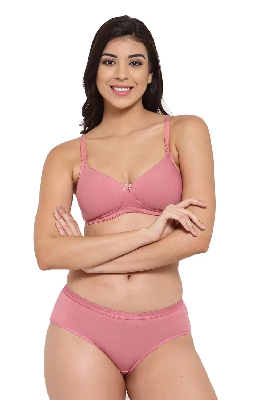 Bra with a mesh - lined cup for better breathability Organic Cotton Antimicrobial Padded t-shirt Bra & Panty Set-ISBP104_ISP002-Mauve- Bra with a mesh - lined cup for better breathability Organic Cotton Antimicrobial Padded t-shirt Bra & Panty Set-ISBP104_ISP002-Mauve-