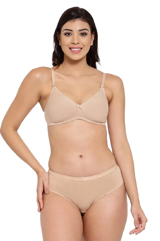 Bra with a detachable strap for easy washing Organic Cotton Antimicrobial Padded t-shirt Bra & Panty Set-ISBP104_ISP002-Skin- Bra with a detachable strap for easy washing Organic Cotton Antimicrobial Padded t-shirt Bra & Panty Set-ISBP104_ISP002-Skin-
